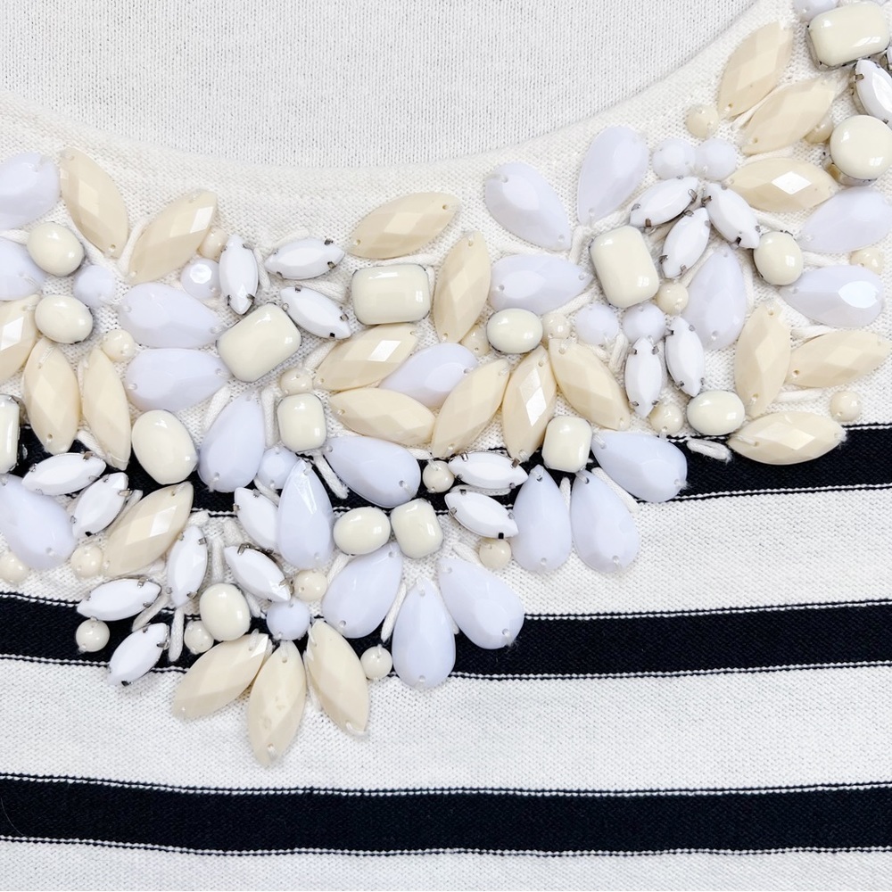 J Crew Collection • Jeweled Neck Stripe Top pullover tee navy cream Mariner - Picture 6 of 10